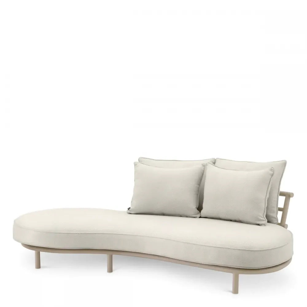 Canapea de exterior dreapta din Metal Bej si Stofa Alb/Gri H59xL220cm Laguno  Eichholtz