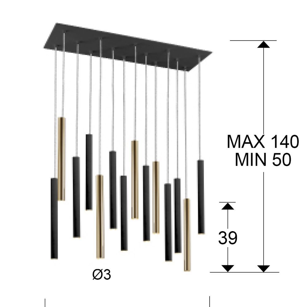 Lustra dreptunghiulara cu inaltime reglabila din Metal Negru/Auriu cu LED L82xH140cm Varas cu telecomanda