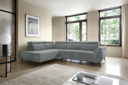 Coltar extensibil electric tapitat cu Chenille Gri Inchis cu lada depozitare Genova II