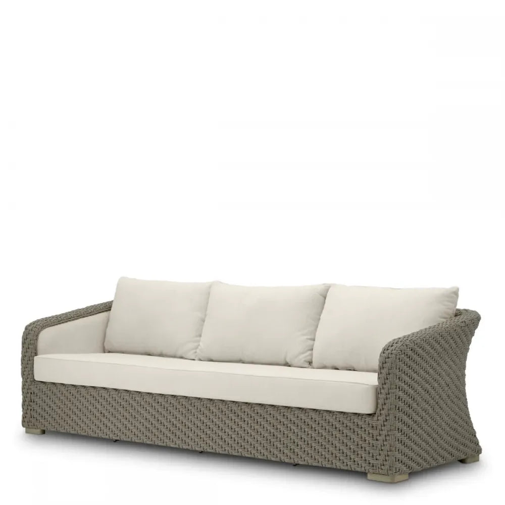 Canapea de exterior din Ratan sintetic Gri si Stofa Bej H85xL254cm Bryson Eichholtz