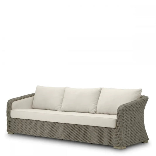 Canapea de exterior din Ratan sintetic Gri si Stofa Bej H85xL254cm Bryson Eichholtz