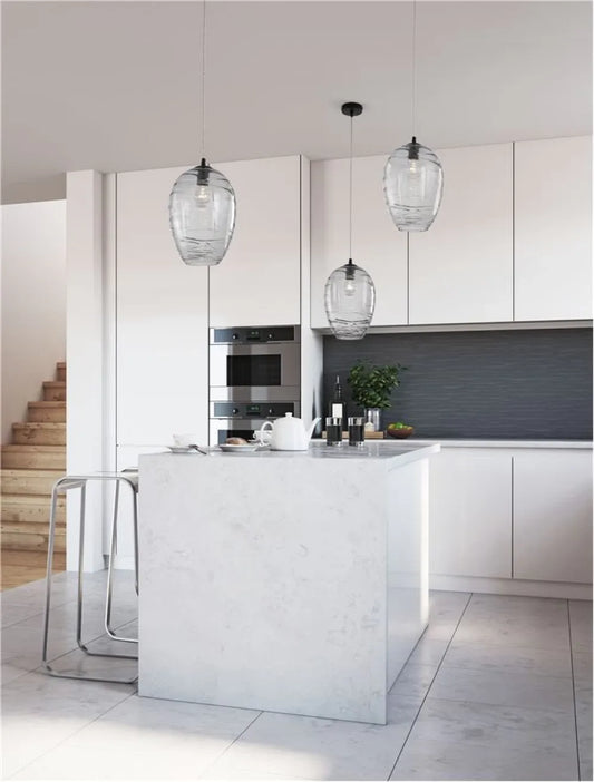 Pendul structura din Metal Negru si abajur din Sticla Gri deschis H120xL23cm IP20 EVLEEN