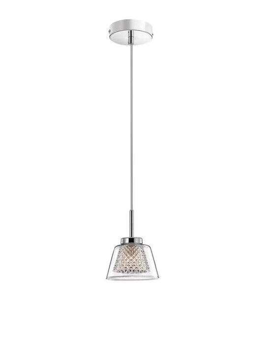 Pendul structura din Aluminiu Argintiu si abajur din Sticla Transparent H120xL12cm IP20 BOCCALE