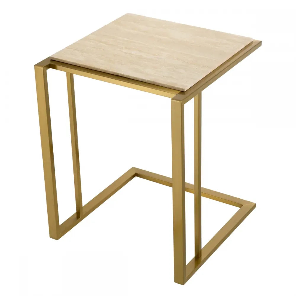 Masuta laterala Patrata din Otel inoxidabil Alama si Travertin Bej L45xl45cm Cocktail Eichholtz