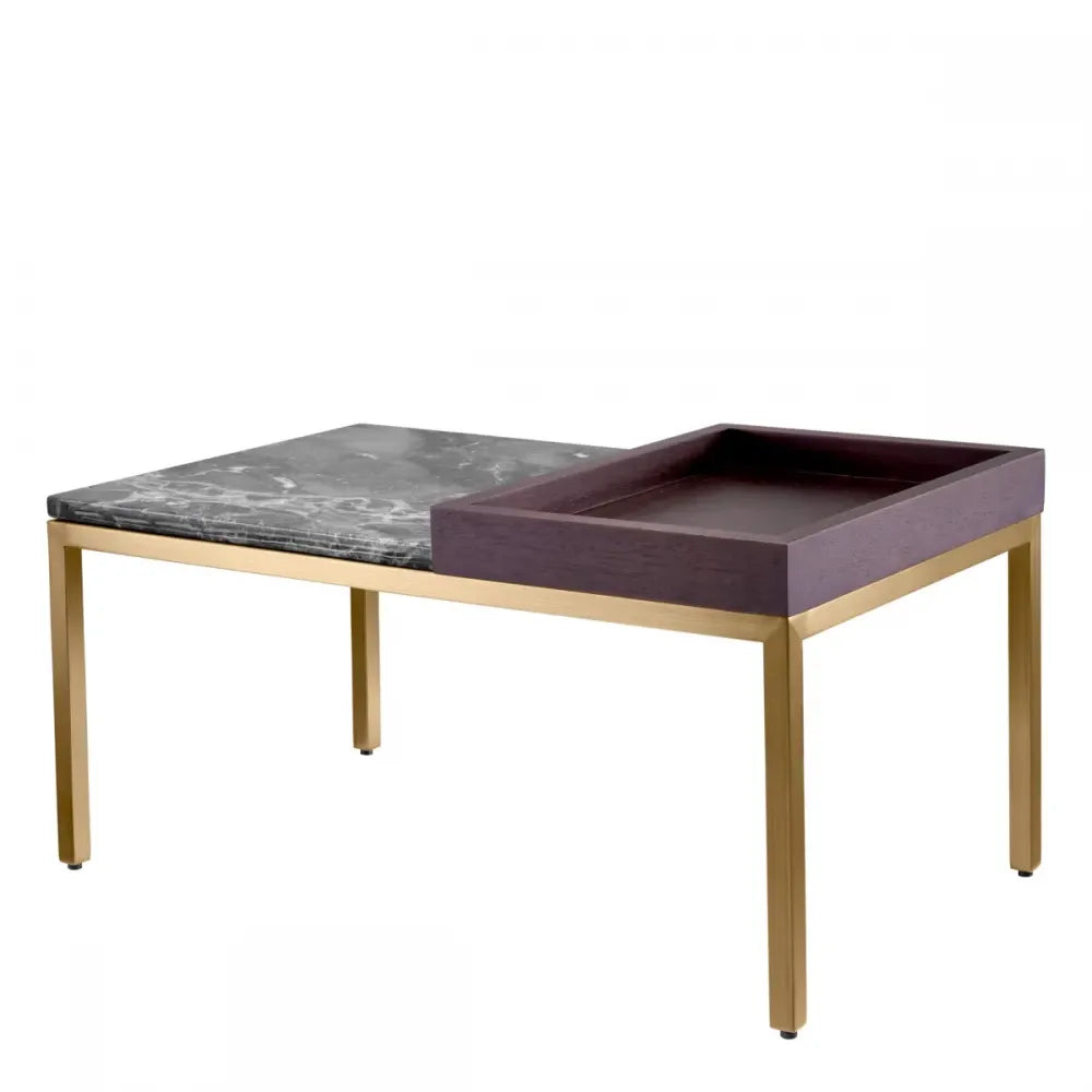 Masuta laterala Dreptunghiulara din Otel inoxidabil Alama si Marmura/Furnir de stejar Gri/Maro L70xl40cm Forma Eichholtz
