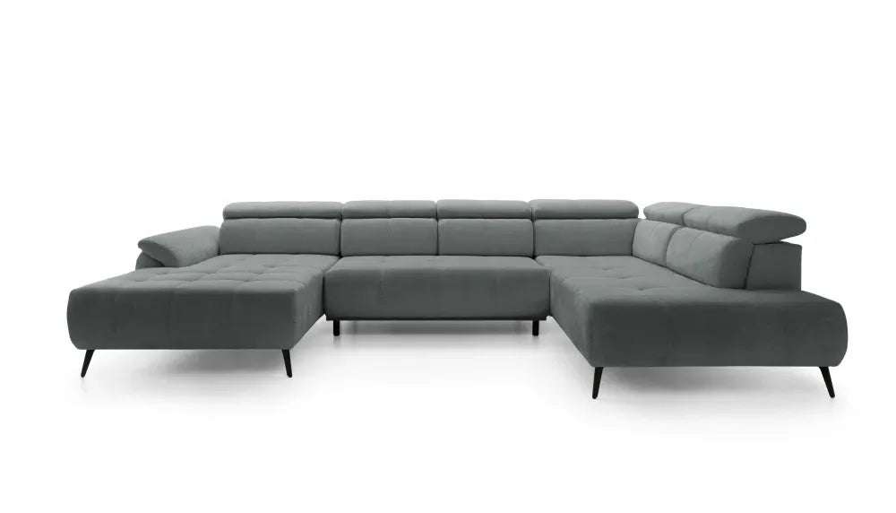 Coltar extensibil electric In forma de U  tapitat cu Chenille Gri inchis cu lada depozitare Genova III