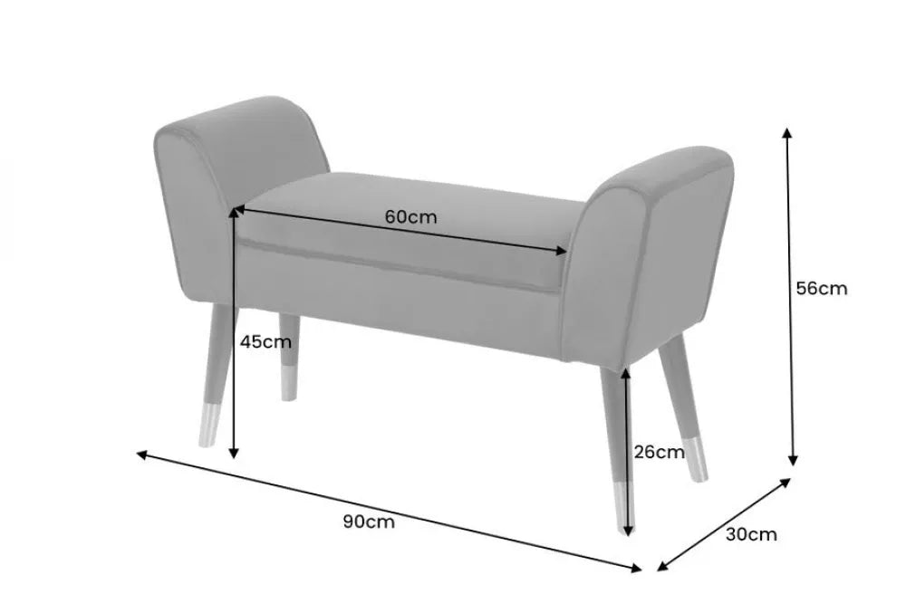 Bancheta din Lemn/Metal Negru/Argintiu si Catifea Gri H56xL90cm Scarlett