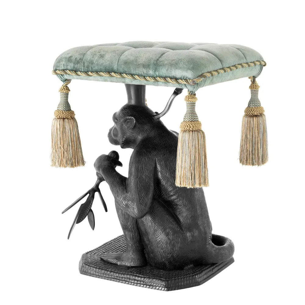Taburet tapitat cu Catifea Turcoaz L38xA43xH58cm Monkey Eichholtz