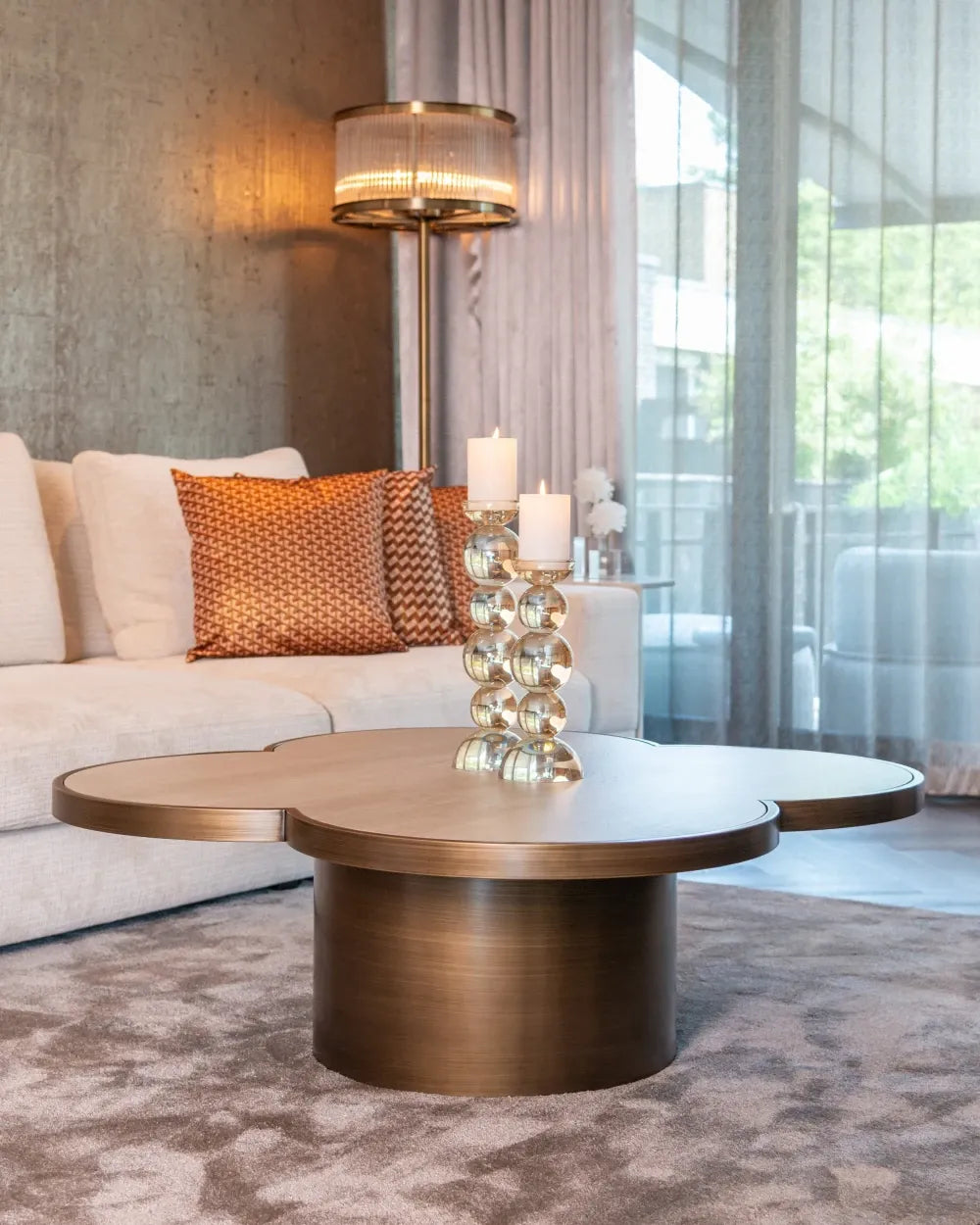 Lampa de podea din Metal/Cristal/Marmura Bronz/Transparent/Negru L50xH180cm Nadime