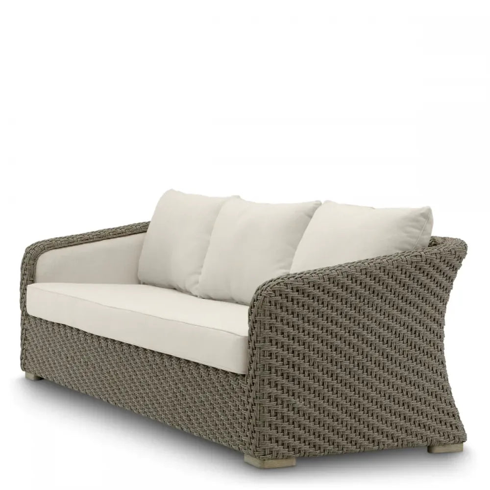 Canapea de exterior din Ratan sintetic Gri si Stofa Bej H85xL254cm Bryson Eichholtz