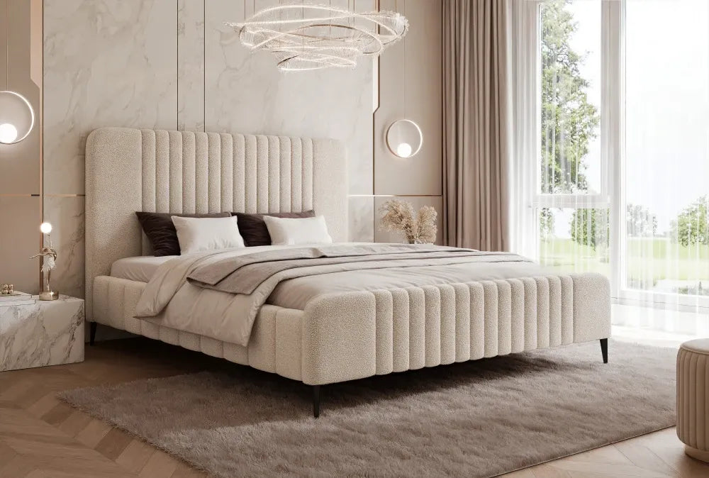 Pat 160 x 200 tapitat cu Stofa boucle Now or never Crem Sora