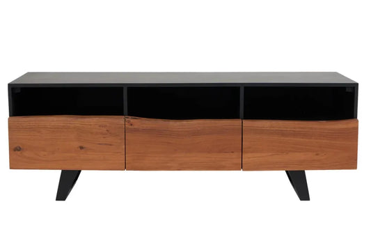 Comoda TV din MDF/Lemn de salcam Negru/Maro si Metal Negru L140xH50cm ORGANIC ARTWORK