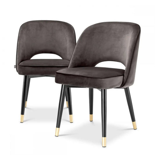 Set 2 scaune tapitat cu Catifea Albastru cu picioare din Metal Negru/Auriu H84xL53xA56cm Cliff Eichholtz