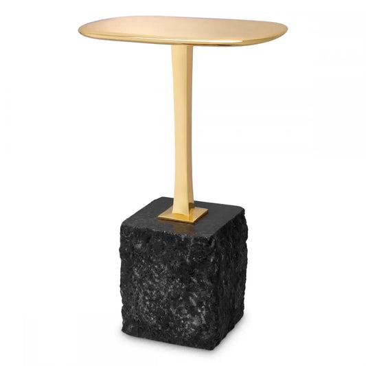 Masuta laterala Ovala din Granit Negru si Alama Auriu L35xl25cm Kayan S Eichholtz