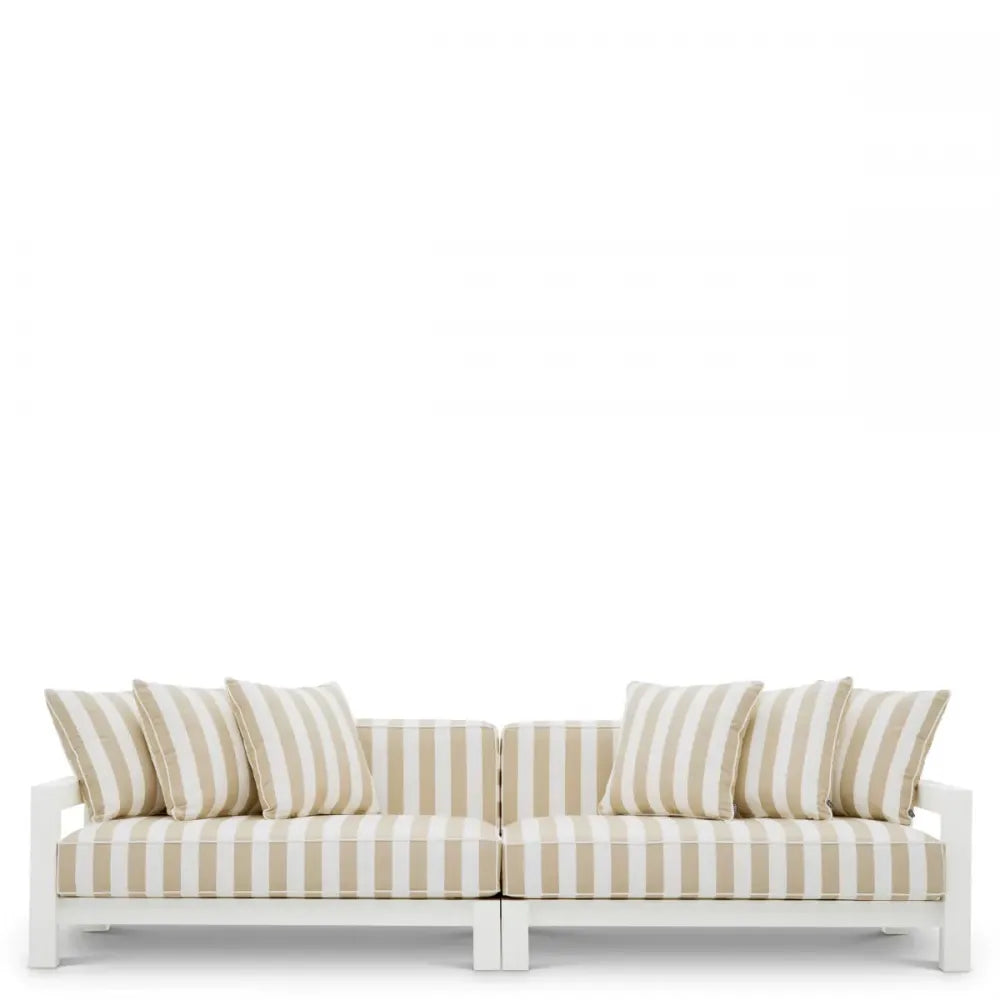 Canapea de exterior din Metal Alb si Stofa Alb/Bej H72xL273.5cm Cap-Antibes Eichholtz