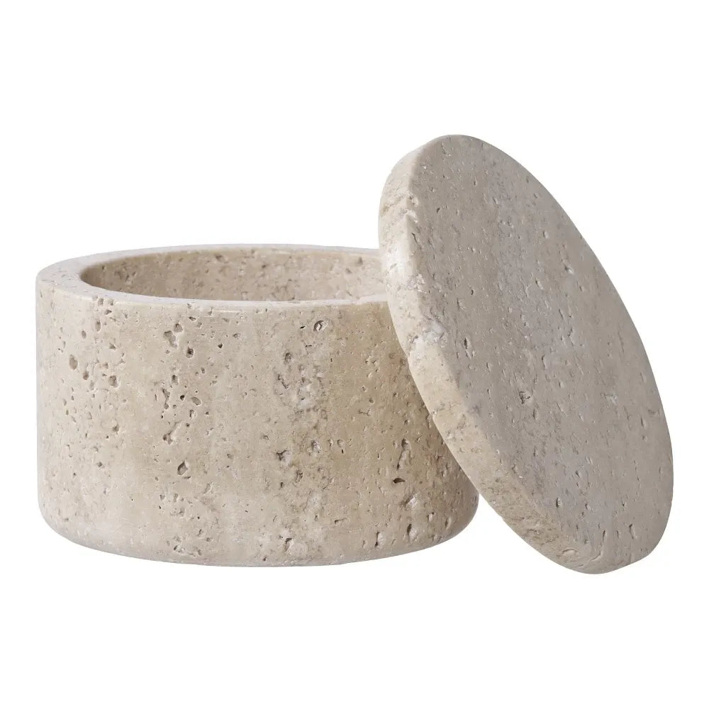Borcan decorativ cu capac din Travertin Bej H6,5xD10cm HN0879