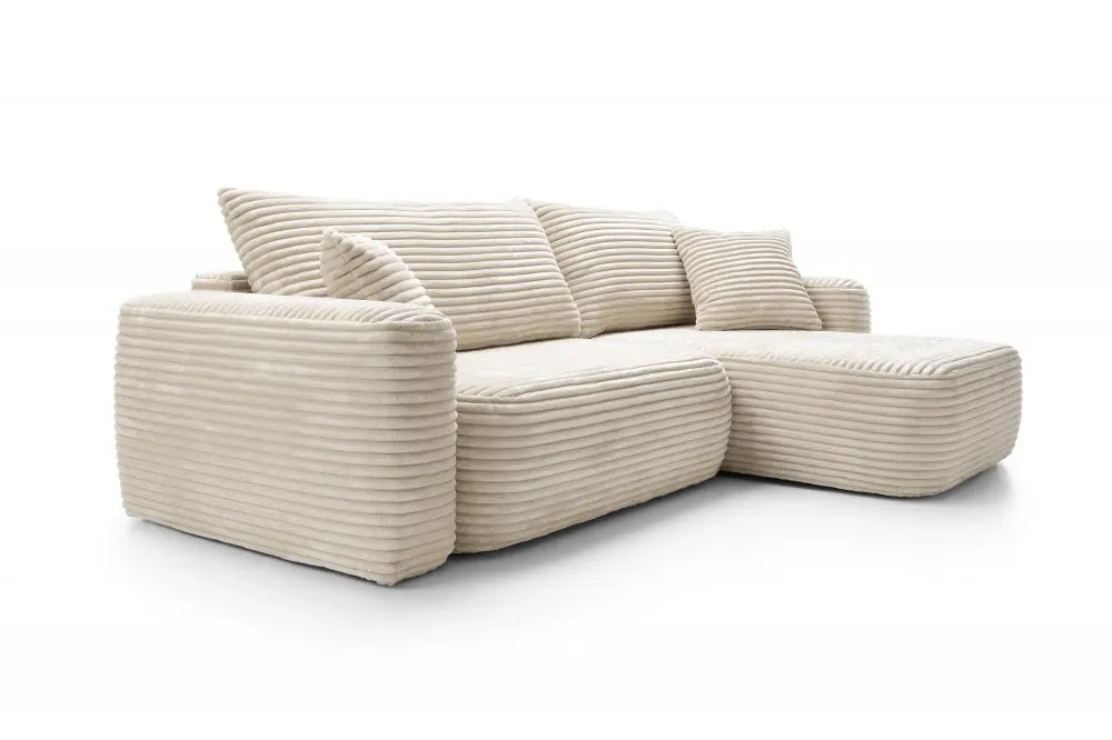Coltar extensibil tapitat cu Corduroy Bej cu lada depozitare Billy