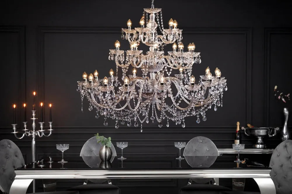 Candelabru din Metal Argintiu si Acrilic Transparent D120xH110cm Diamonds