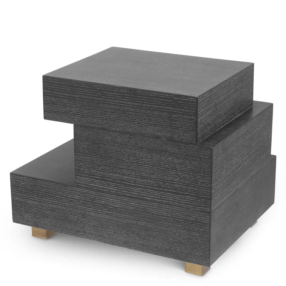 Noptiera din Furnir de stejar Gri carbune si Metal Alama L60xH49cm Evendale Eichholtz