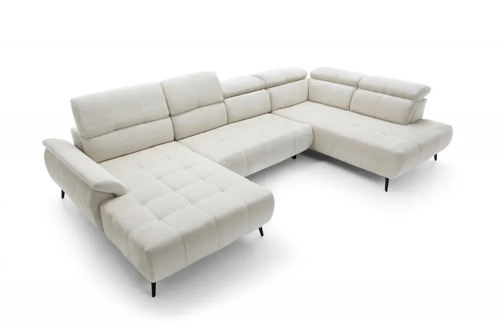 Coltar extensibil electric In forma de U  tapitat cu Chenille Aphrodite Crem cu lada depozitare Genova III