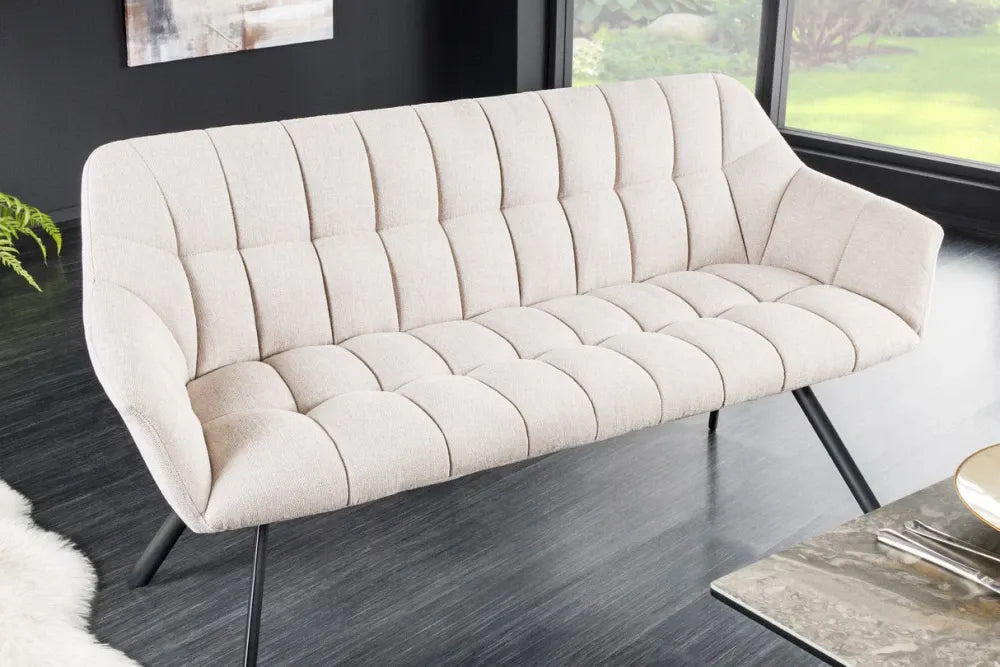 Banca din Metal Negru si Stofa Bej H85xL165cm Papillon