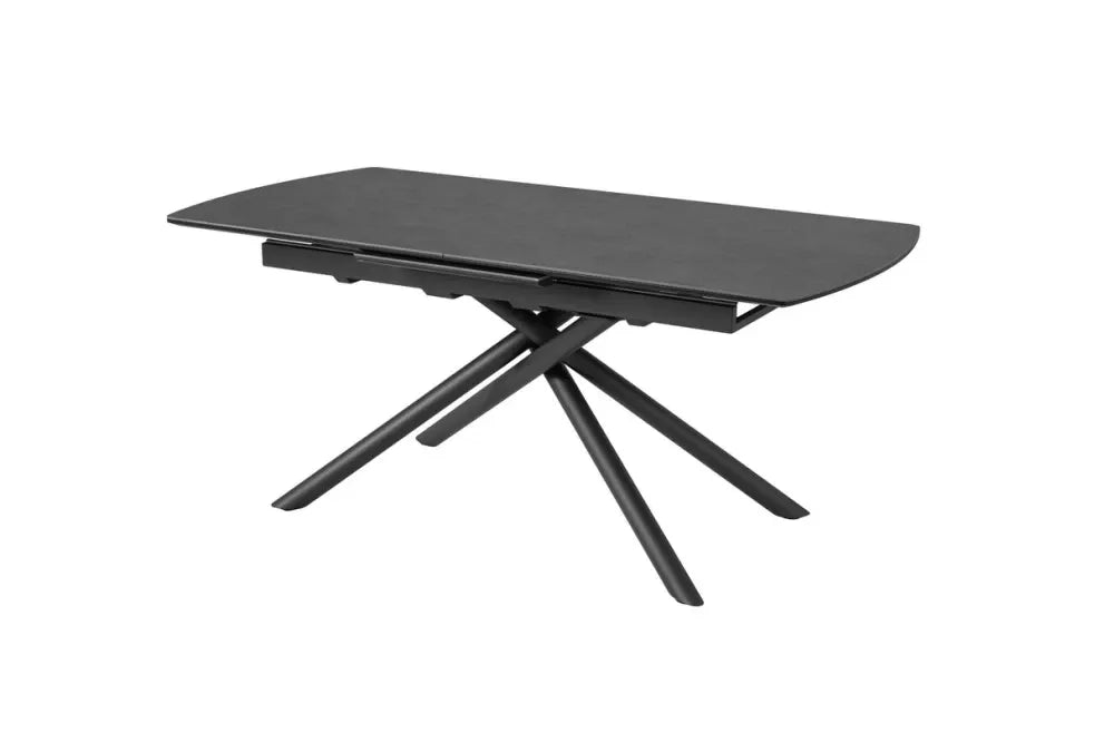 Masa din Sticla securizata/Ceramica Gri cu efect de marmura si Metal Negru L180-230xH77cm Mikado