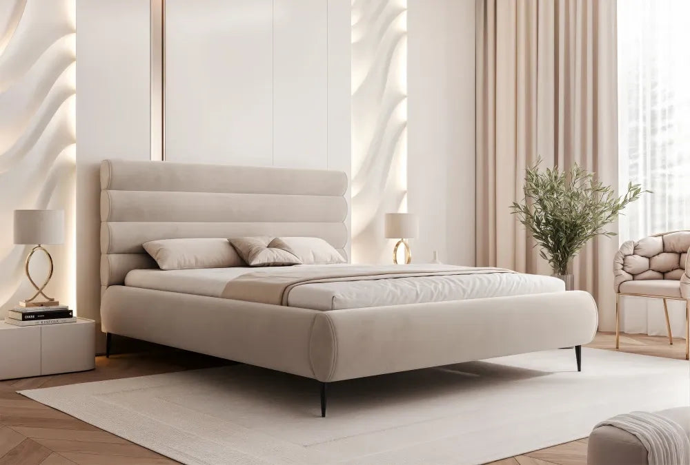 Pat 120 x 200 tapitat cu Catifea Riviera Bej Kora