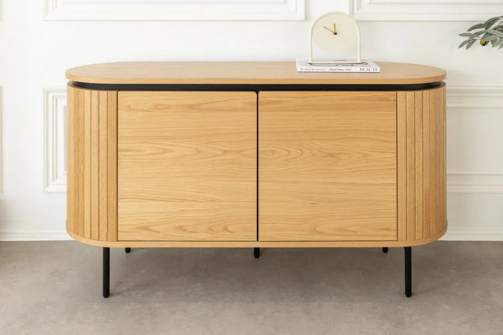 Comoda din MDF/Furnir de stejar Maro si Metal Negru L120xH76cm ATELIER