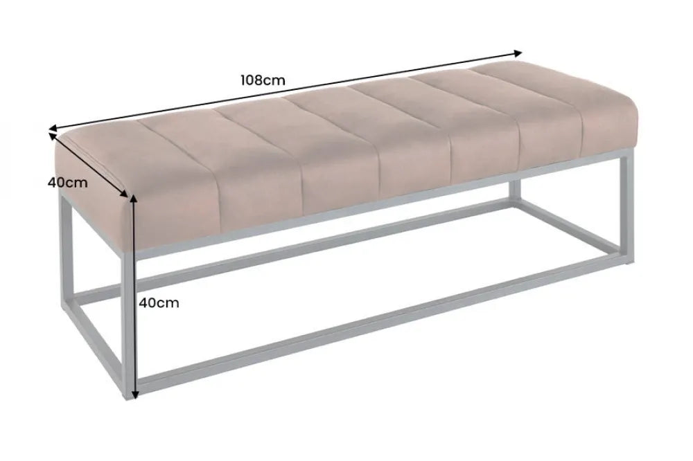 Bancheta din Metal Negru si Stofa boucle Grej H40xL108cm Petit beaute