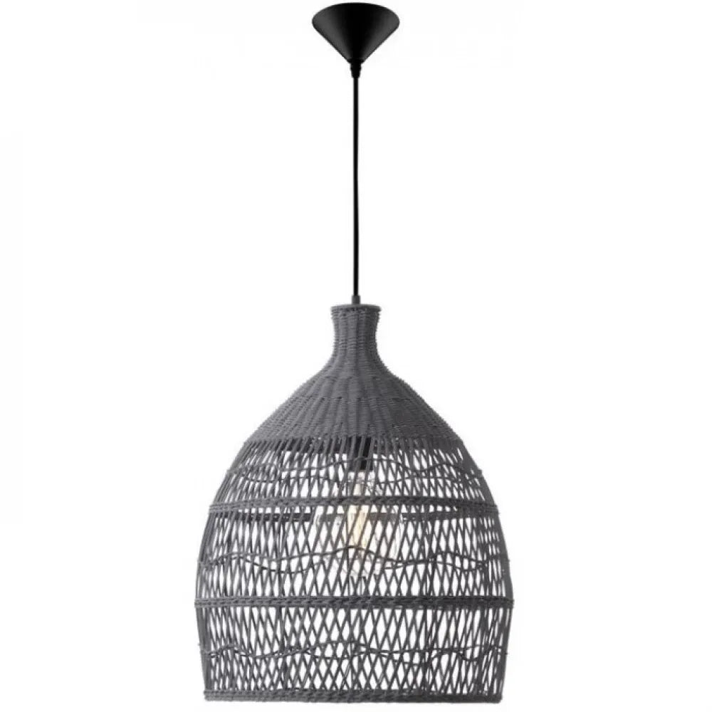Pendul structura din Metal Negru si abajur din Ratan Gri H250xL42cm IP20 DESTIN