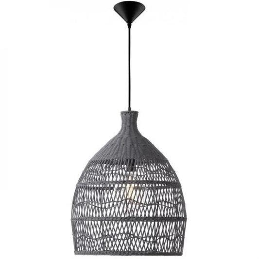 Pendul structura din Metal Negru si abajur din Ratan Gri H250xL42cm IP20 DESTIN