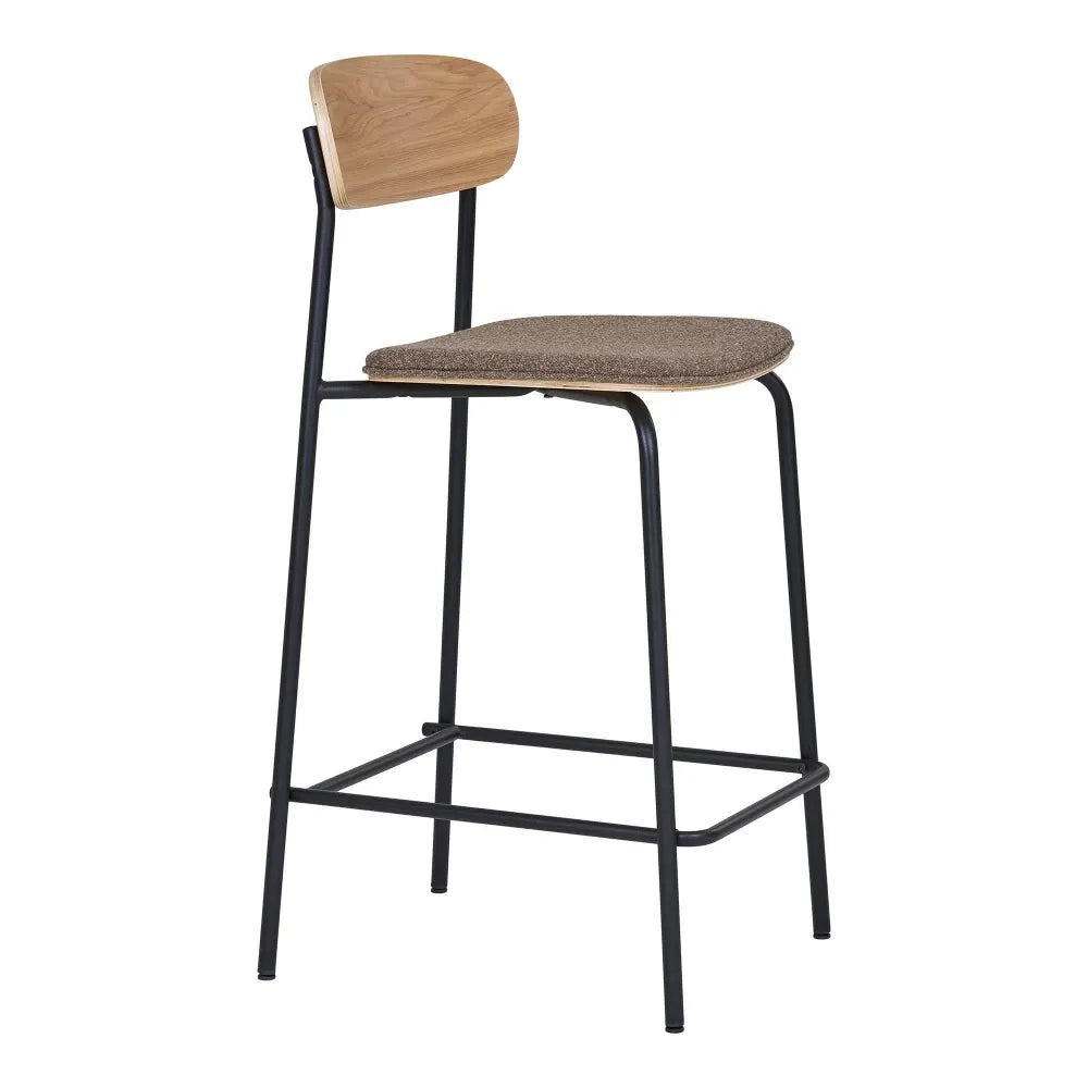 Set 2 scaune de insula din Metal Negru si Lemn de frasin Maro H95xL49xA42,5cm Estepona