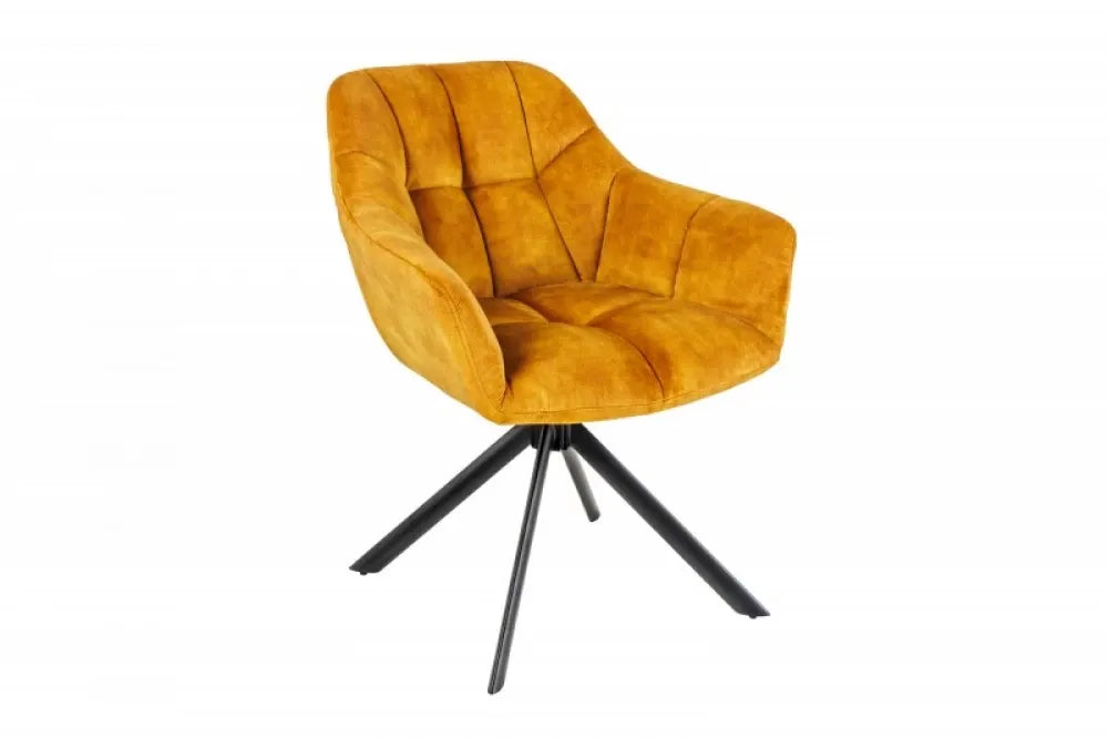 Scaun pivotant tapitat cu Catifea Galben cu picioare din Metal Negru H83xL65xA66cm Papillon