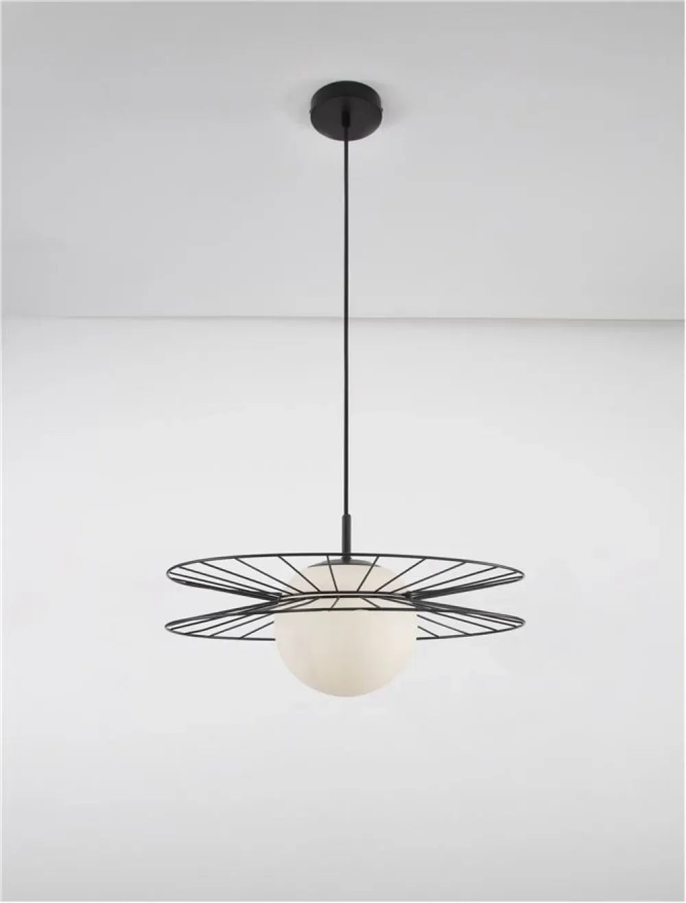 Pendul structura din Metal Negru si abajur din Sticla Alb H150xL45cm IP20 ELLERY