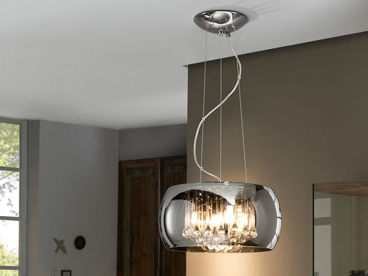 Lustra rotunda cu inaltime reglabila din Sticla Argintiu cu 5 becuri D40xH140cm Argos
