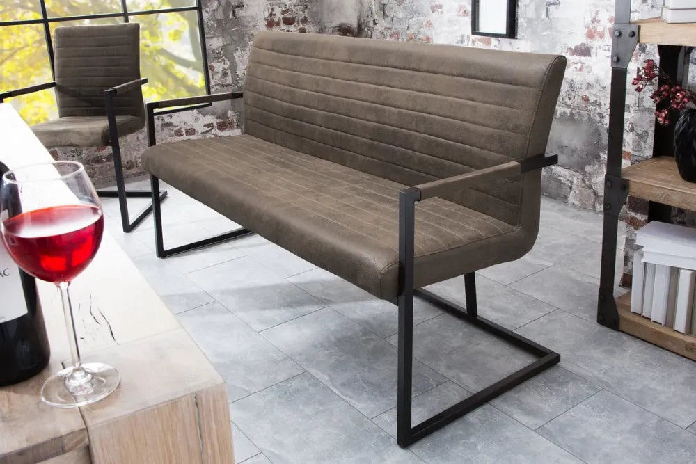 Banca din Metal Negru si Microfibra Maro taupe H88xL160cm Loft
