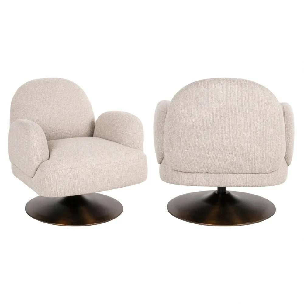 Fotoliu rotativ din Stofa Bej si Metal Alama L76xH77cm Kagney Richmond interiors