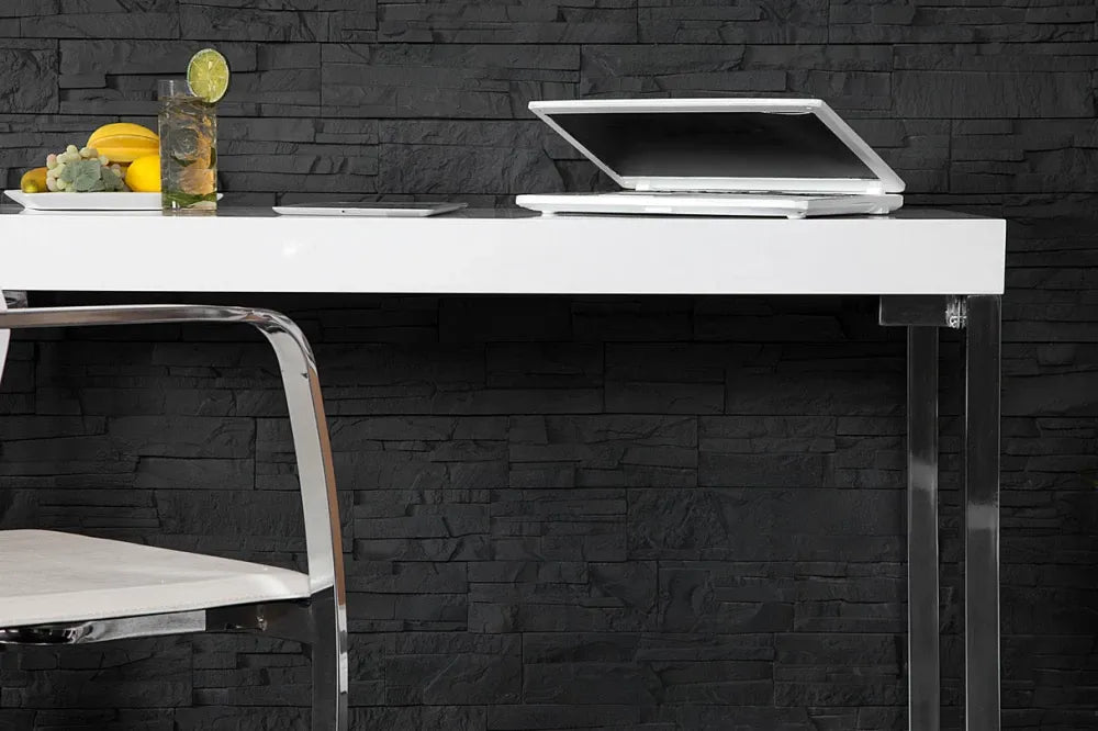 Birou din MDF Alb lucios si Metal Argintiu L120xH75cm White