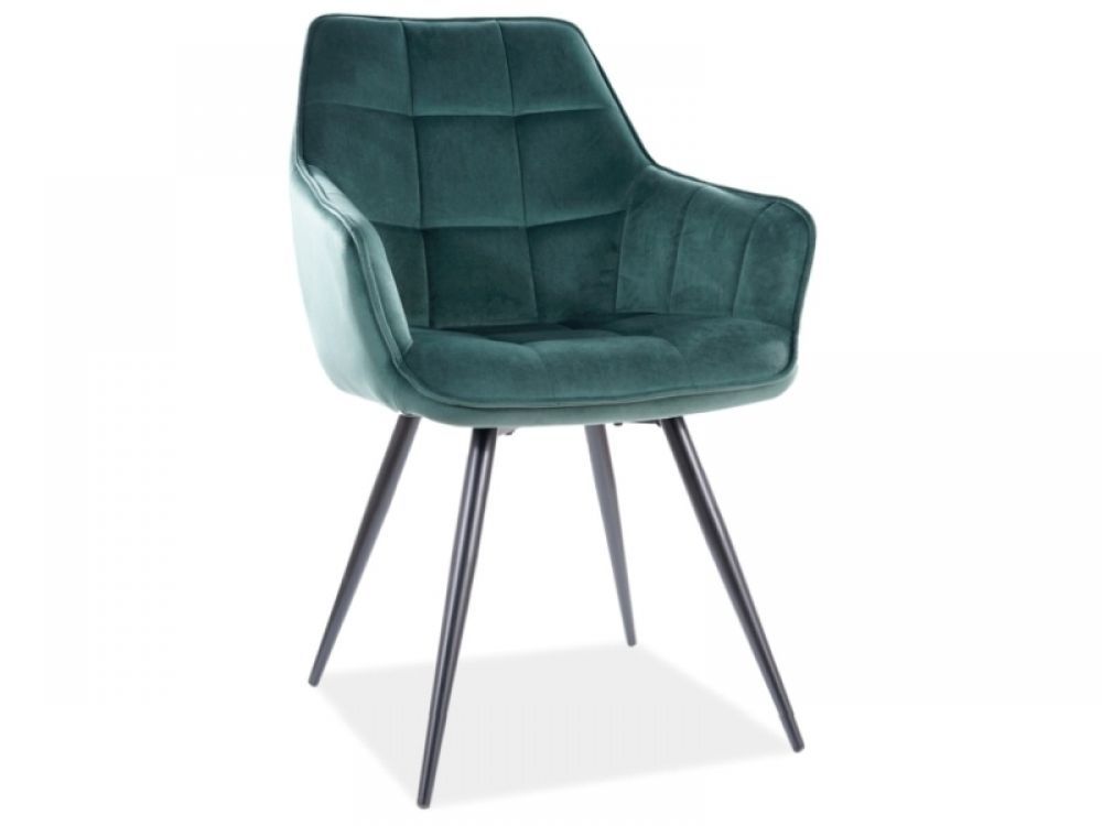 Scaun cu brate din Catifea si Metal Verde/Negru H90xL59xA45cm LILIA