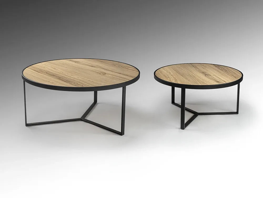 Set 2 masute de cafea din Metal Negru si MDF Maro D71/91xH36.5/41cm Naira
