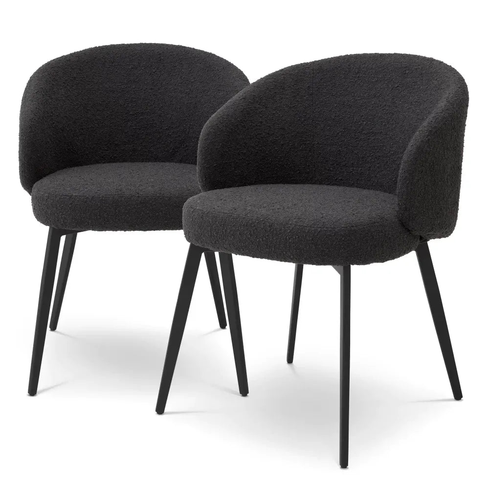 Set 2 scaune cu brate tapitat cu Stofa boucle Negru cu picioare din Metal Negru H79xL56xA58cm Lloyd Eichholtz