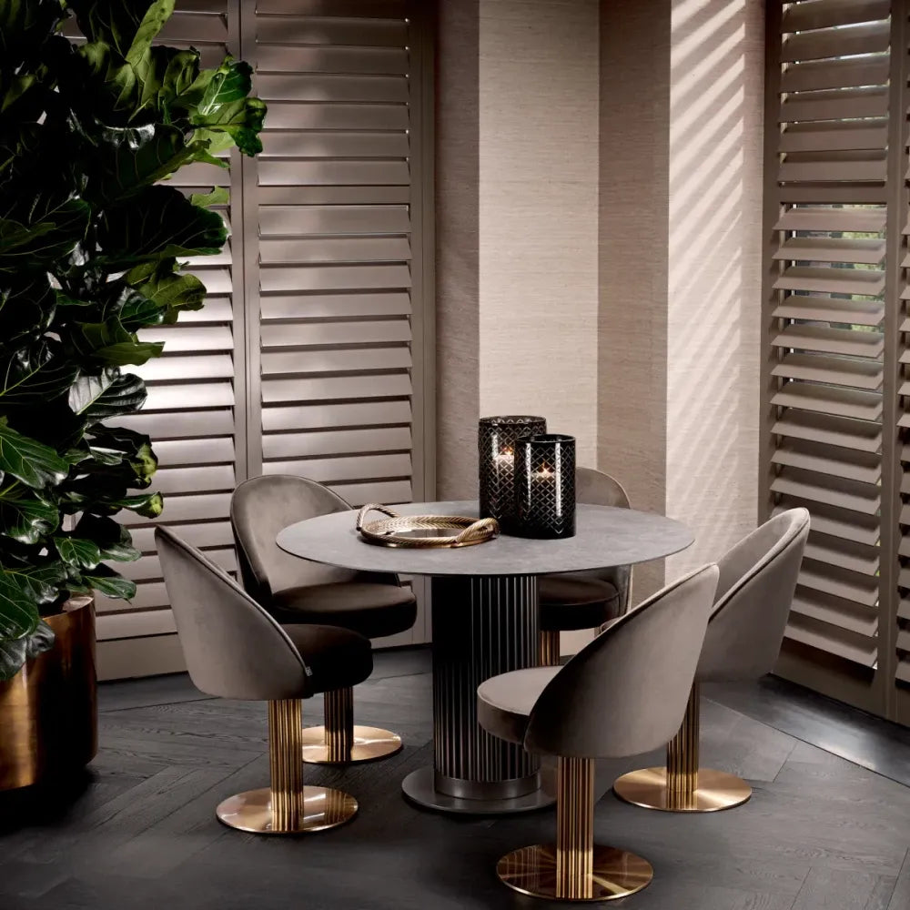 Masa din Metal Bronz si Ceramica Negru cu efect de marmura H76xD120cm Volterra Eichholtz