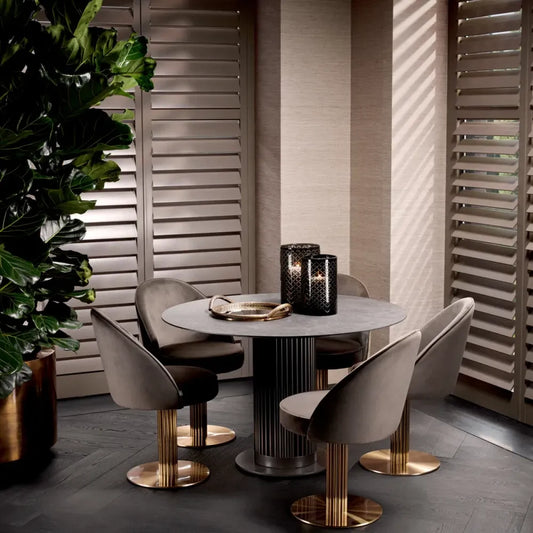 Masa din Metal Bronz si Ceramica Negru cu efect de marmura H76xD120cm Volterra Eichholtz
