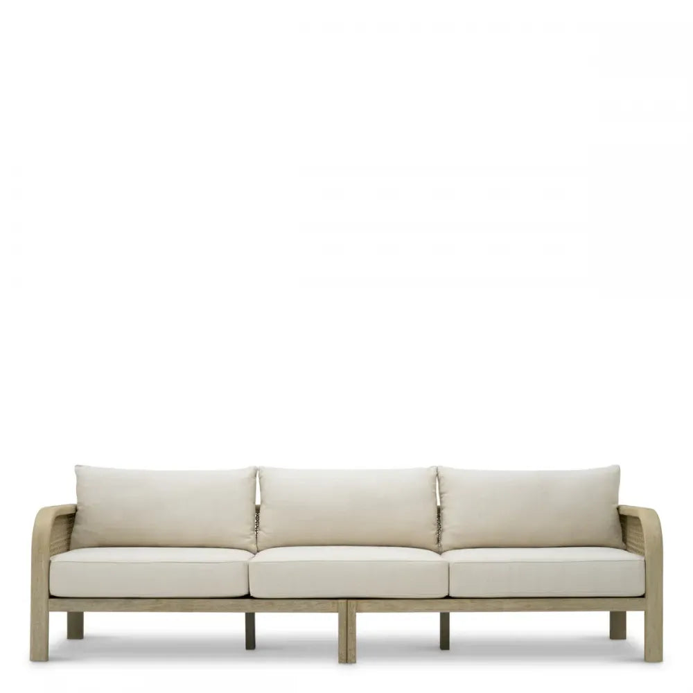 Canapea de exterior din Lemn de tec Gri si Stofa Bej H88xL283cm Julian L Eichholtz