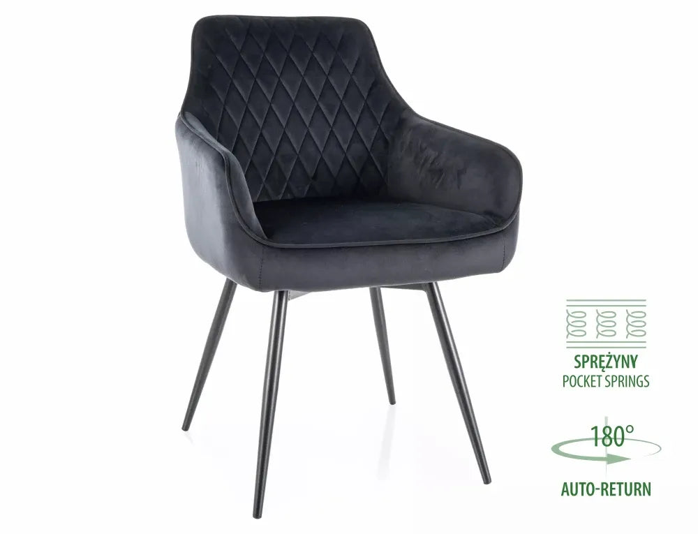 Set 2 scaune din Catifea Negru si Metal Negru Hx88Lx55xA58cm Marlo