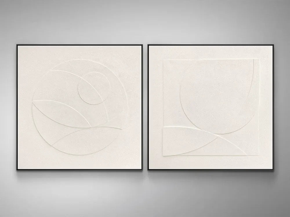 Set 2 tablouri in relief Abstract pe Panza Alb L100xH100cm Albos