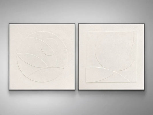 Set 2 tablouri in relief Abstract pe Panza Alb L100xH100cm Albos