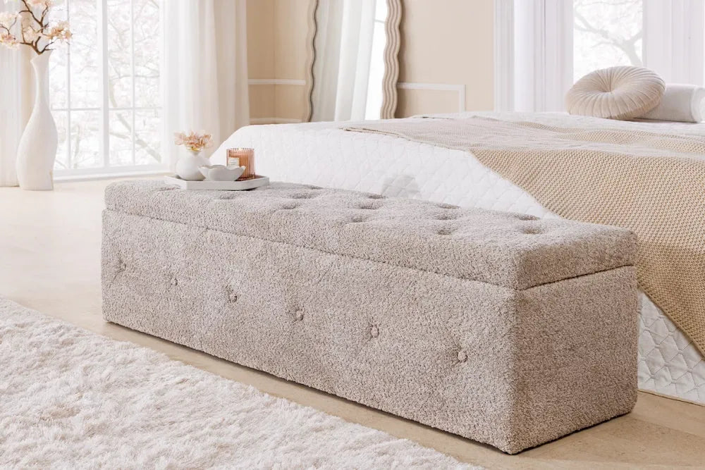 Bancheta cu spatiu de depozitare din Stofa boucle Grej H40xL140cm Extravagancia