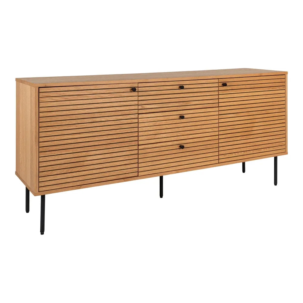 Comoda 3 setare 2 usi din Furnir de stejar/MDF Maro si Metal Negru L150xH74cm Kyoto