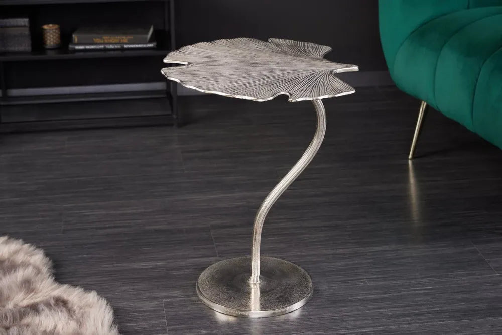 Masuta laterala din Metal Argintiu L46xH53cm Ginkgo leaf